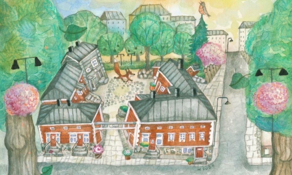 Heli Pukin Lappeenranta-aiheinen akvarellikuvitus